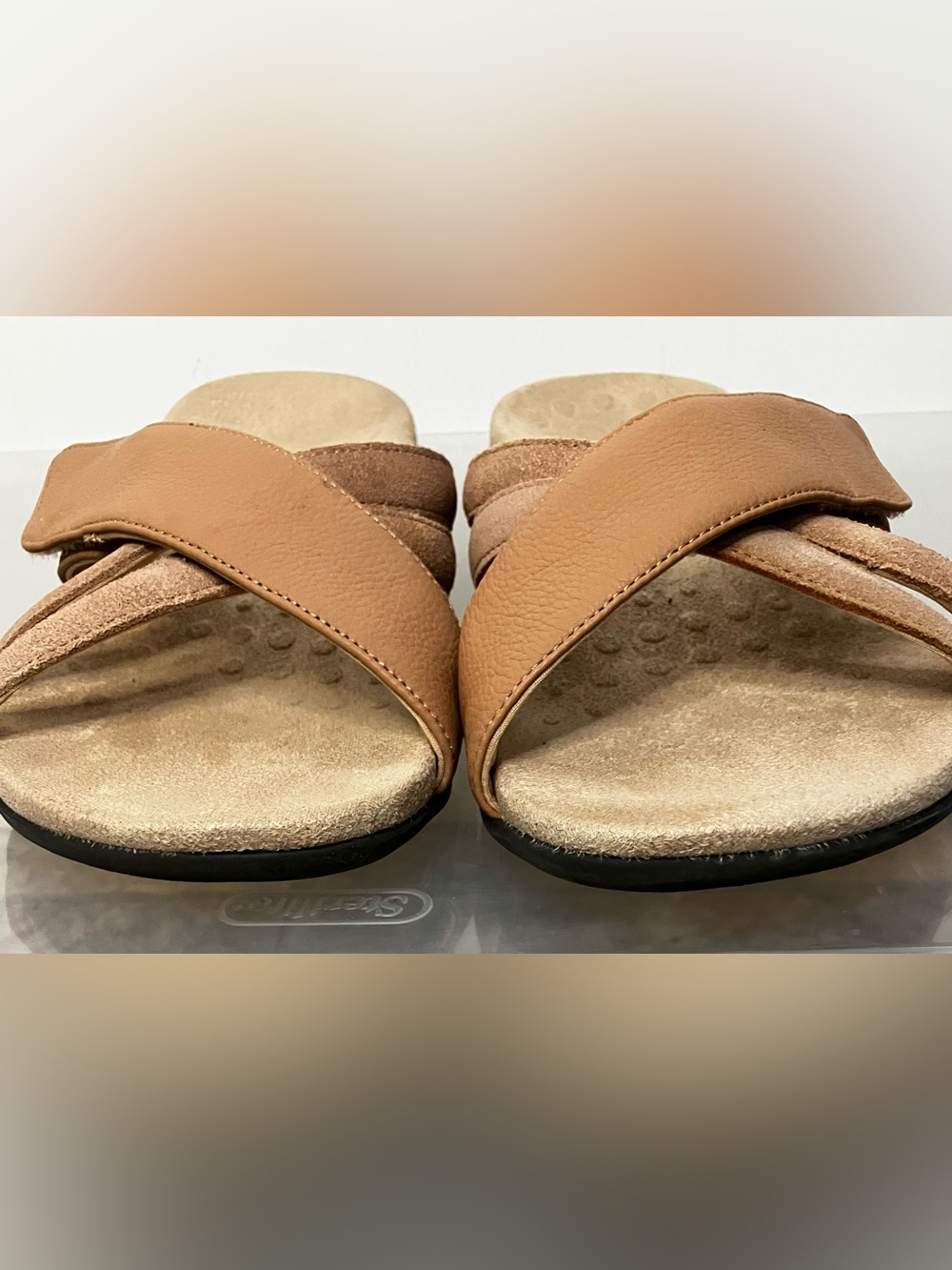 Vionic Zarie Sandals Women's 8 Leather Slide Strap Tan Macaroon - Picture 5 of 9
